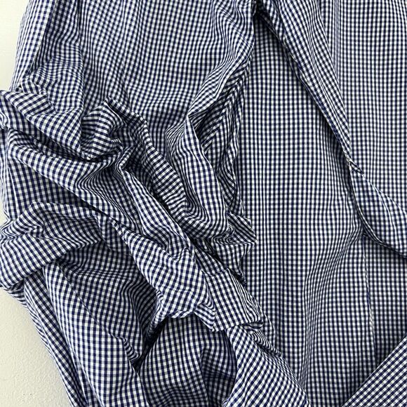 Banana Republic Gingham Tuck Sleeve Shirt Large Blue Tie Check Elevated Pairie - Picture 4 of 12